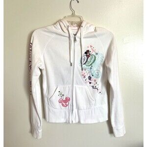 Walt Disney World 2009 White Zip Front Embroidered Long Sleeve Hoodie Size Large